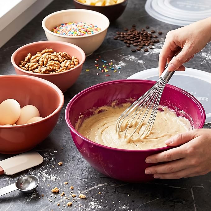 Greentainer Plastic Mixing Bowls with Lids Set for Kitchen, 6 Set Nesting Bowls for Mixing, Baking, Prepping, Cooking and Serving Food, Mixing Bowls Dishwasher, Microwave Safe