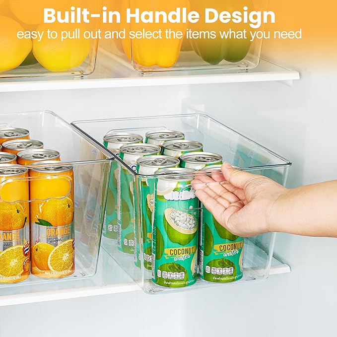 YIHONG Clear Pantry Storage Organizer Bins, 10 Pack Plastic Food Storage Bins with Handle for Kitchen,Refrigerator, Freezer,Cabinet Organization and Storage | Plastic Bins, Pantry Storage Containers for Kitchen, Freezer, Cabinet, Closet, Bathroom, Unde...