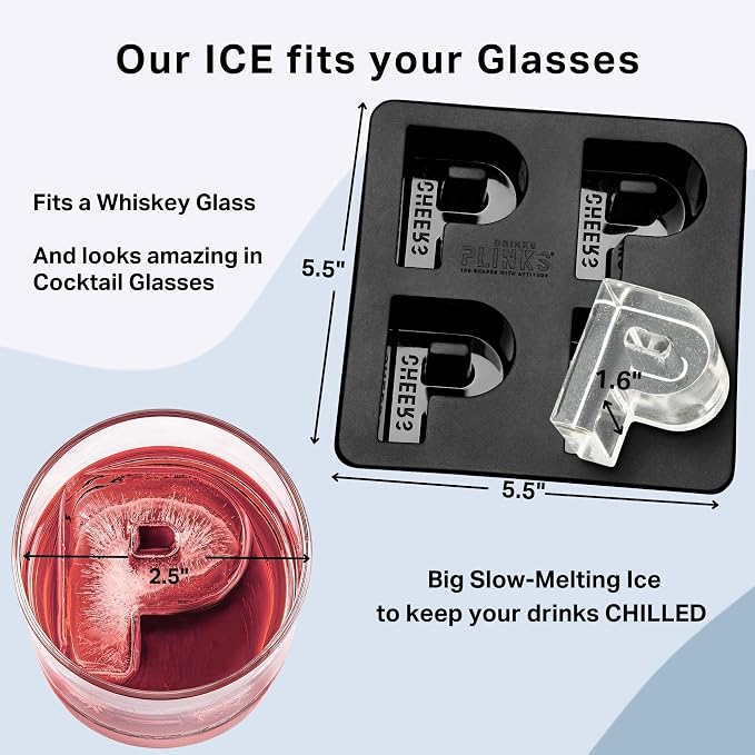 DRINKSPLINKS Custom Letter P Ice Cube Molds. Monogram Ice Cube Mold with Initials. Large Monogrammed Silicone Trays for Bourbon, Whiskey and Cocktails. Fun, Customized Gifts for Men and Women.