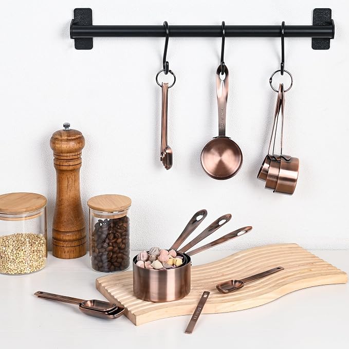 Copper Plate Measuring Cups and Spoons Set of 12, Copper Measuring Cups and Spoons Set with Leveler, Stainless Steel Measuring Spoons & Cups for Dry & Liquid Ingredients During Kitchen&Baking