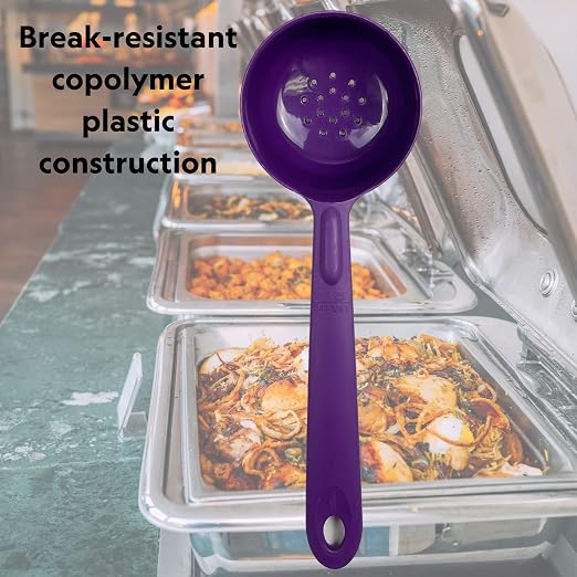 Rite-Size 12 oz. Perforated Round Circle Server Portion Utensil, Copolymer Plastic Heat Resistant Professional Cooking Tool, Purple