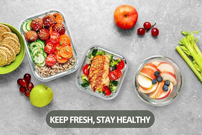 M MCIRCO 24 Piece Glass Food Storage Containers with Lids, Blue | Glass Meal Prep Containers,Airtight Lunch Containers with Lids, Microwave, Oven, Freezer and Dishwasher Friendly, BPA Free