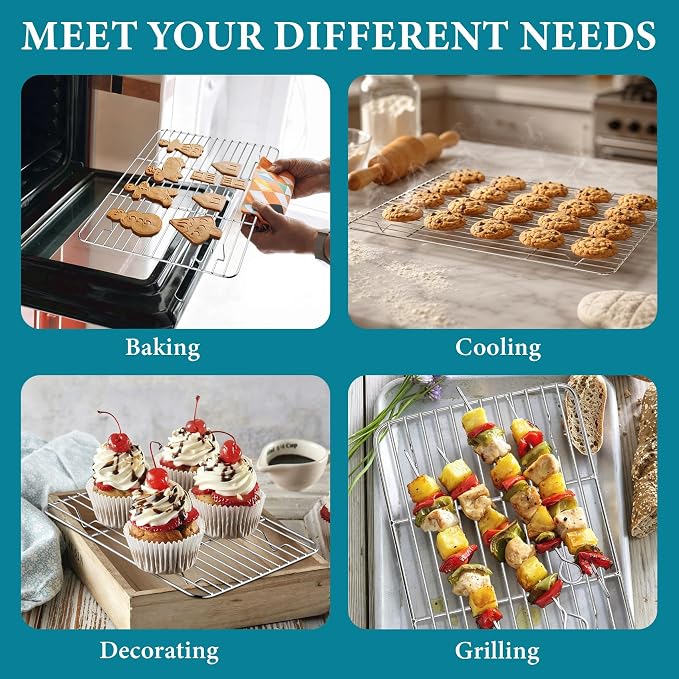 TeamFar Cooling Racks for Baking, 15.3/11.6/9.8/8.7 Inch Stainless Steel Wire Rack for Cooking Roasting, Fits Baking Sheet Pans, Healthy & Firmly Welding, Oven & Dishwasher Safe