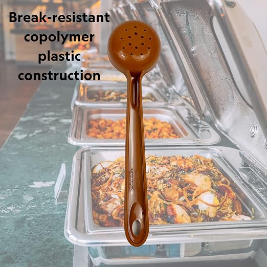Rite-Size 3 oz. Perforated Round Circle Server Portion Utensil, Copolymer Plastic Heat Resistant Professional Cooking Tool, Brown