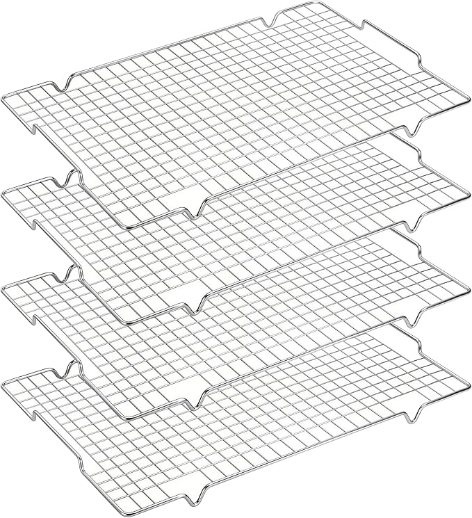 HULISEN 304 Stainless Steel Cooling Rack with Handles, 4-Pack, 16 x 10 Inch | Baking Rack for Half Sheet Pan, Dishwasher Safe, Oven Safe 500°F, Easy Transfer Design, For Baking, Roasting, Cooling Food