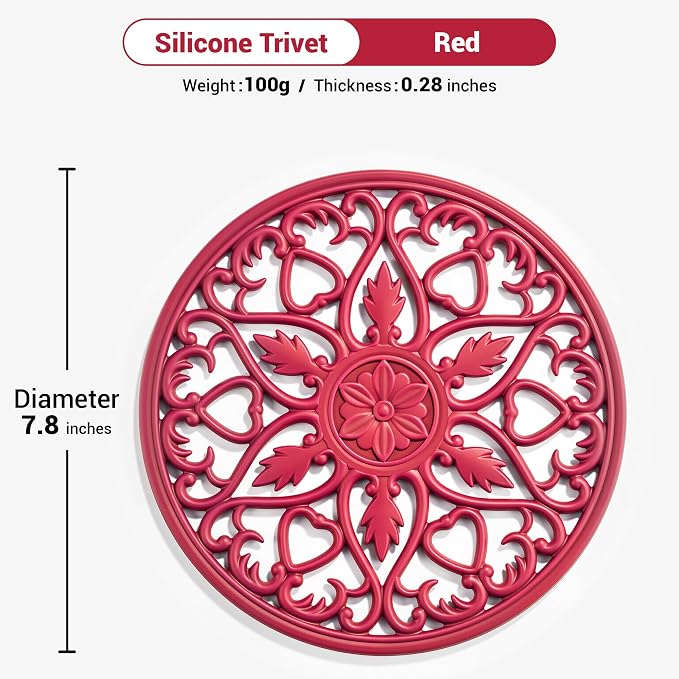 SMARTAKE 6 Set Silicone Trivet Mats for Hot Dishes, Heat Resistant Pots and Pans Holders, Non-Slip Flexible Hot Pads Coasters for Countertops Table, Modern Kitchen Decor Accessories (Red)