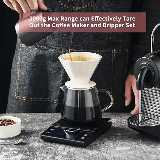 KitchenTour Coffee Scale with Timer for Brew Artisanal Java - Pour Over Scale for Slow Drip and French Press Coffee - Multifunction Kitchen Food Scale with Grams and oz