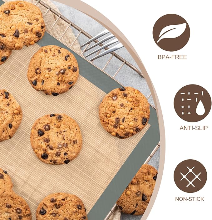 Silicone Baking Mat Set, Nonstick Reusable Liners, 2 Half & 1 Quarter Sheet for Cookies, Bread, Pastry, Dough Prep and Oven Baking