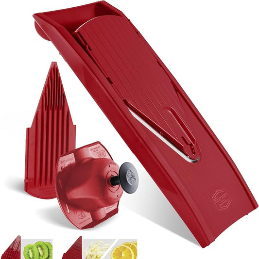 Börner Mandoline Slicer V1 (Basis Set) • V-Slicer with 2 Inserts & Fruit Holder • Adjustable Kitchen Slicer for Vegetables & Fruits • Vegetable Cutter • 3 Thickness Settings • Color: Red