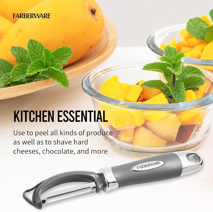 Farberware Professional Euro Vegetable Peeler with Ergonomic Handle, Razor-Sharp Stainless Steel Swivel Blade for Fruits and Vegetables, Dishwasher Safe, Jewel Grey