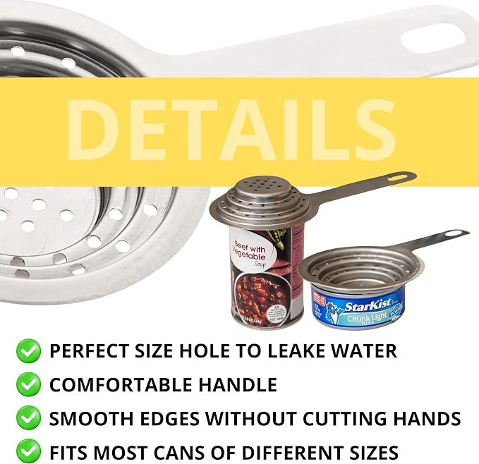 Universal Can Colander Stainless Steel – Small Multipurpose Food Grade for Large and Small Cans Vegetable Fruit Tuna Stainless Steel Strainer with Handle