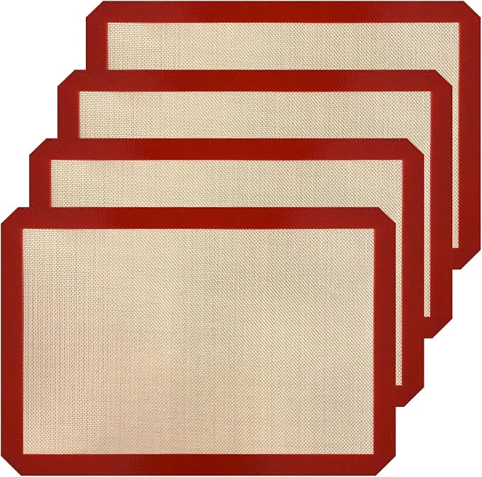 4 Pack 16.5" x 11.6" Reusable Silicone Baking Mat for Cake Pan/16 x11 Cheesecake Pan/Toaster Oven/XL Air Fryer,16" Food Grade Silicone Mat for Baking Sheet, Non-Stick&Reusable