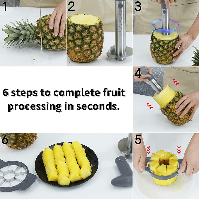 Newness Pineapple Corer and Slicer Tool, Robust Pineapple Core Remover with Upgraded Cutter & Reinforced Thicker Blade, Stainless Steel Kitchen Fruit Gadget for Diced Pineapple Rings (Grey)