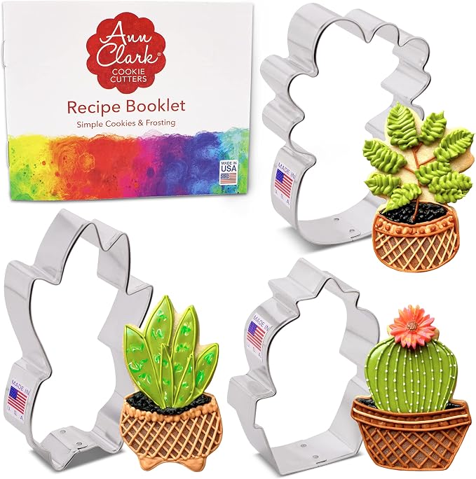 Ann Clark 3-Pc. Houseplant Cookie Cutter Set, Made in USA, Fiddle Leaf Fig, Snake Plant, Prickly Pear Cactus