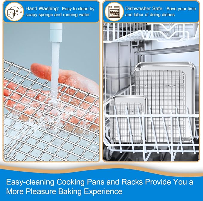 P&P CHEF 12.5+9 Inch Toaster Oven Pan Tray with Wire Rack, 4 PCS | Baking Sheet Pan + Cooling Rack for Cooking/Roasting, Dishwasher Safe & Rust Free, Non-toxic & Sturdy