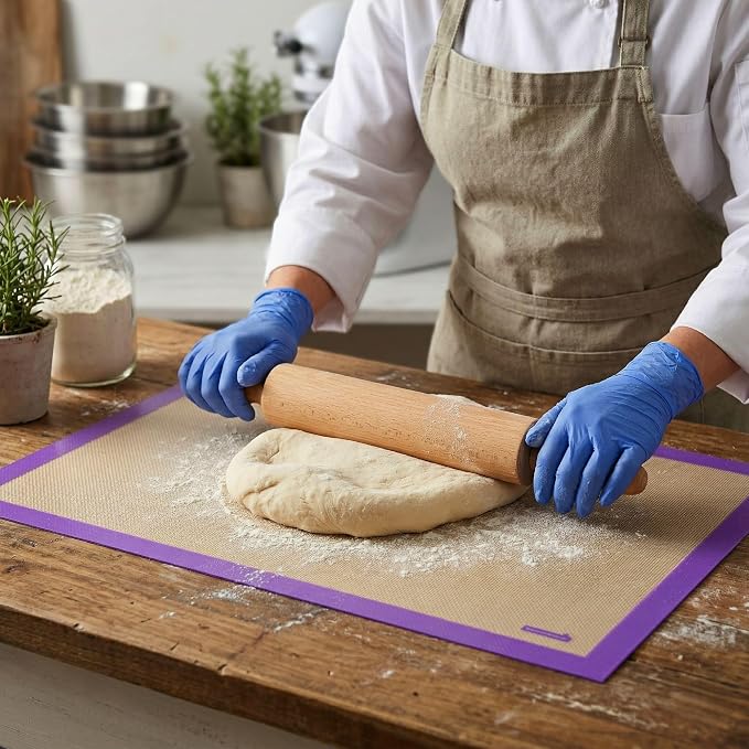 Restaurantware Full Size Baking Mat 1 Heat-Resistant Cooking Mat - Allergen-Safe Reusable And Ultra-Durable Tan And Purple Silicone Nonstick Mat For Pans And Rolling 23.6 x 15.75 Inch