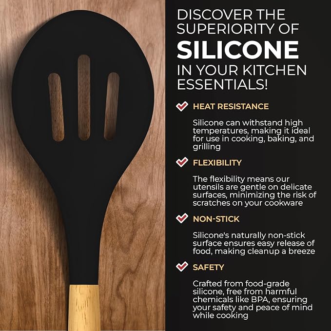 Kaluns Silicone Kitchen Utensils Set, Premium Non Stick Cooking Utensils Set - 21 Pcs Wooden Handle Silicone Spatula Set 446°F Heat Resistant - Kitchen Gadgets Home Essentials