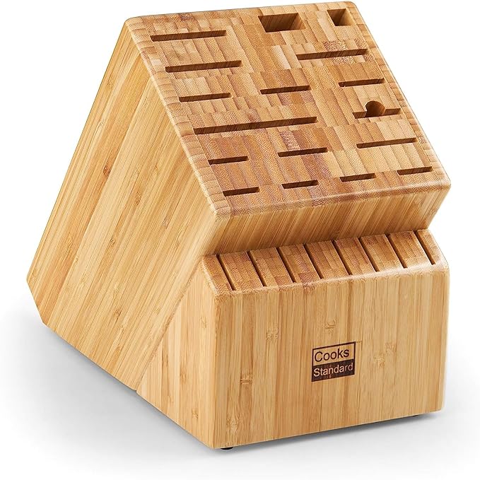 Cooks Standard Classic Bamboo Cutlery Block Holder without Knives, X-Large Universal Countertop Butcher Block Kitchen Knife Stand for Easy Kitchen Storage, Made of Natural Bamboo, 25 Slot