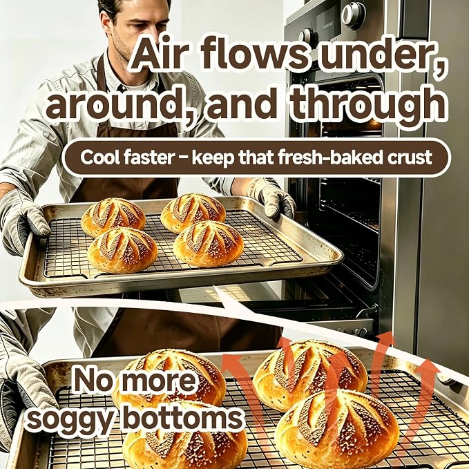 Bread Cooling Rack Sourdough, Sourdough Cooling Rack Stainless Steel, 2 PCS | Bread Cooling Rack, Heavy Duty Cooling Grids, Raised Feet for Heat Dissipation, Easy to Clean, Sturdy and Long-Lasting