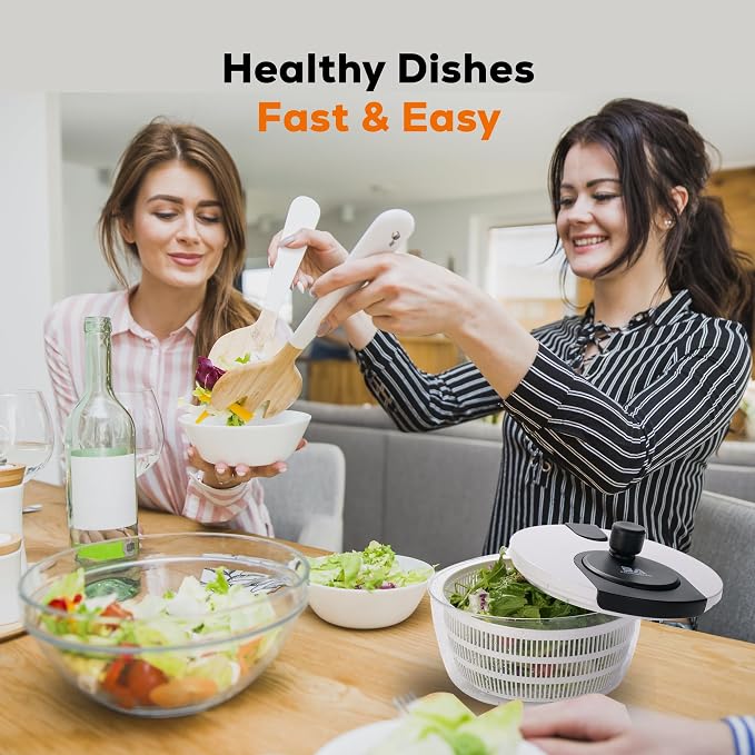 Large Salad Spinner – BPA-Free Vegetable & Fruit Dryer, Lettuce Spinner with Bowl and Colander