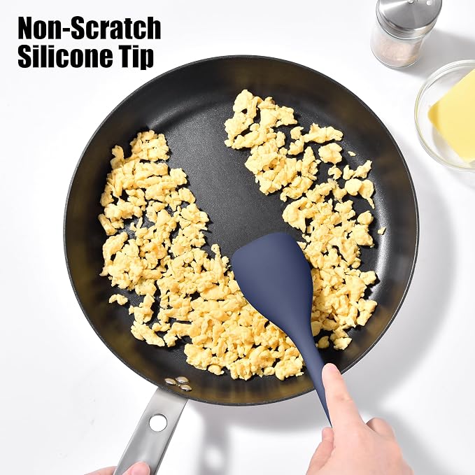 Doosu Silicone Spoon Spatula, 600ºF Heat-Resistant Food Grade Rubber Spoonula with Seamless Design, Non-Stick Flexible Scraper Kitchen Cooking Spoon Baking Tool for Mixing, Scraping (Navy Blue)