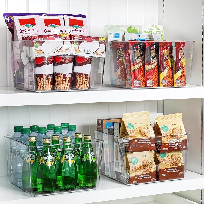 Vtopmart 10 Pack Extra Large Clear Storage Bins, 11x11 Cube Organizer | Acrylic Cube Storage Bins, Plastic Containers with Handle for Pantry, Kitchen, Closet, Laundry Room, Bathroom, Under Sink