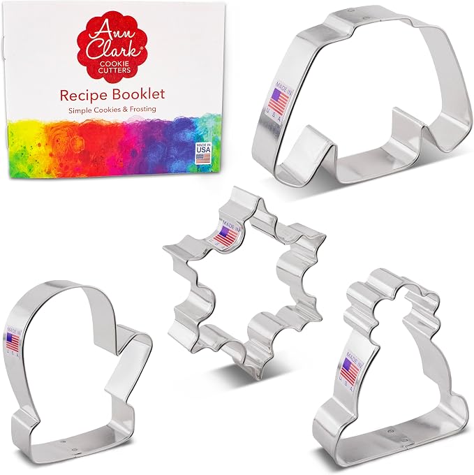 Ann Clark Winter and Christmas Cookie Cutters 4-Pc Set (Snowflake, Sweater, Mitten, Winter Hat) Made in USA
