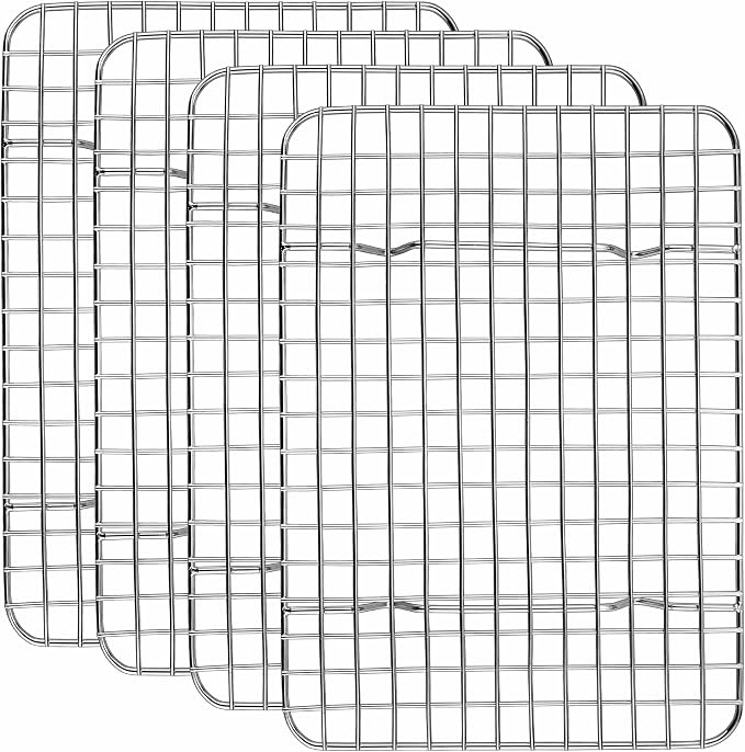 Homikit Stainless Steel Cooling Rack Set for Quarter Sheet Pan, 12x9 Inch | 4 Pack Baking Racks for Cookie Bread Pizza, Small Bacon Oven Rack, Metal Wire Grilling Grids, Rust Free, Dishwasher Safe