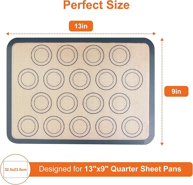 HOOMIL Macaron Silicone Baking Mats, 13 x 9 Inch, 2 Pack, Nonstick | Quarter Sheet, Food-Safe, BPA Free, Dishwasher Safe, Dual-Circle Guidelines Baking Sheets, Fits Quarter Sheet Pan