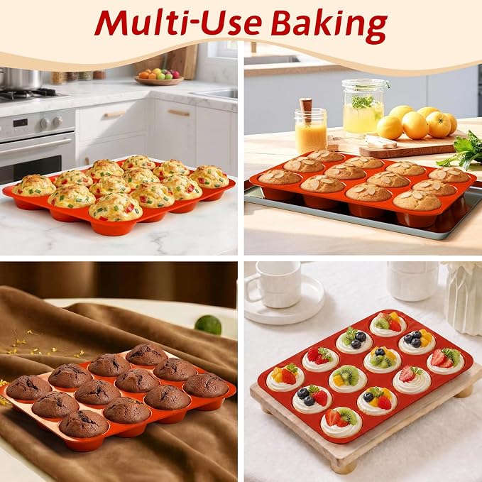 SINBEE Silicone Muffin Pans for Baking - 3 Pack Silicone Molds 12 Cups Nonstick Cupcake Pan for Baking BPA Free Cake Pop Mold Egg Muffins