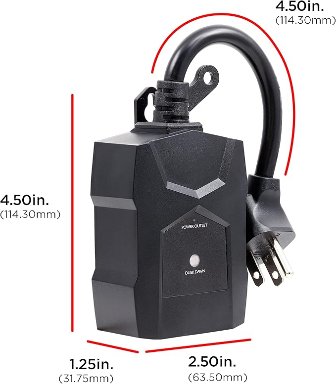 UltraPro Outdoor Dusk to Dawn Outlet Timer, Weather‑Resistant Single Outlet Light Sensor Plug, Automatic Landscape & Seasonal Lighting Control, 1 Pack, Black, 70385