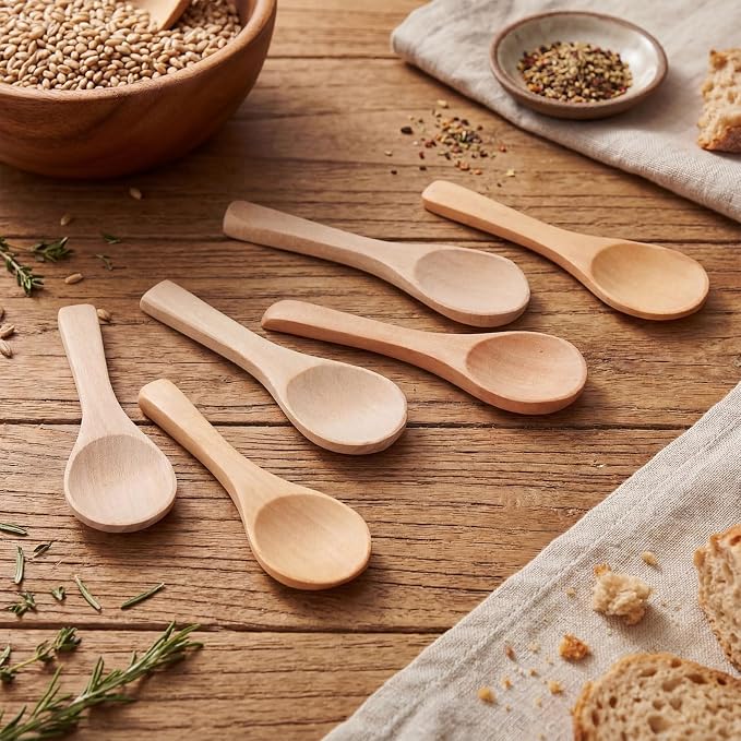 Boao 24 Pcs Small Wooden Spoons, 3.5'' L, Mini Wood Natural Tiny Spoons Wooden Little Teaspoons for Jars Sugar Creamer Honey Spices Salt Kitchen Supplies (Mix Color)