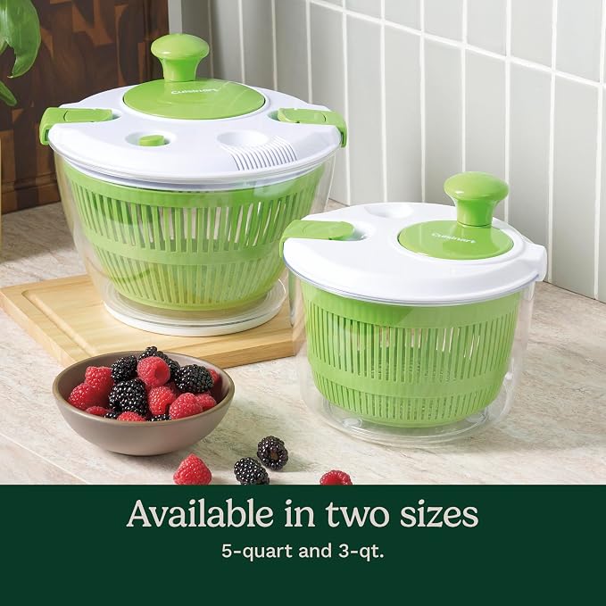 Cuisinart Large Spin Stop, 5qt, CTG-00-SAS1 Salad Spinner, 5 Quart, Green & White