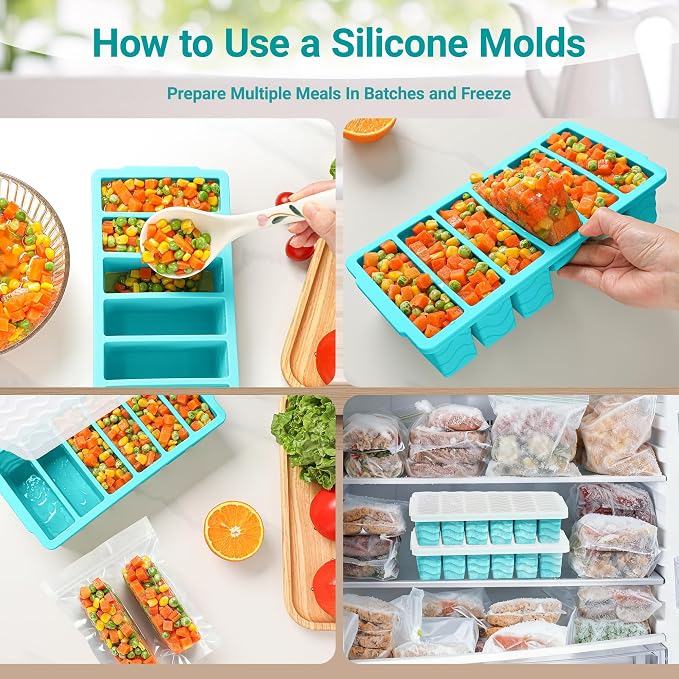 1/2 Cup Silicone Freezer Molds with Lid, 4-Pack Silicone Freezer Trays for Soup, Sauce & Broth – Meal Prep Containers, Large Ice Cube Tray, Oven & Dishwasher Safe