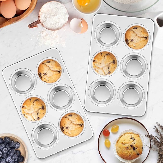 Homikit 1 Pack Muffin Pan, Stainless Steel Cupcake Tin with 6 Cups Regular Size, Thick Metal Egg Bites Bakeware for Oven Baking, Rust Free & Non Toxic, Also Be Snack Tray for Kids, Dishwasher Safe
