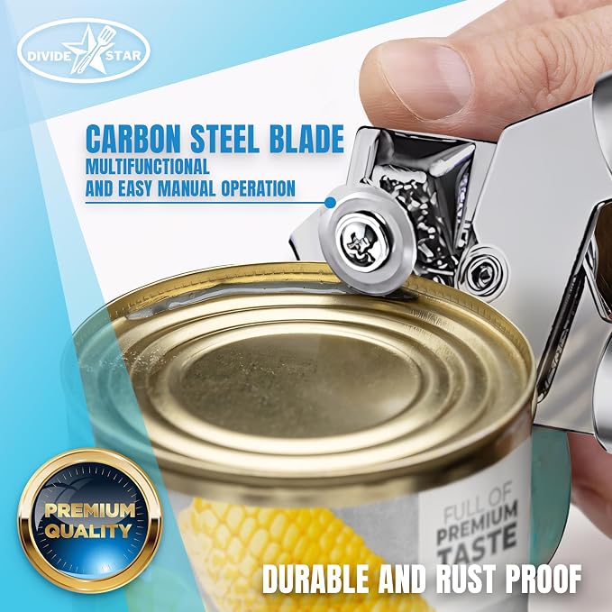 Manual Can Opener for Seniors, Blue | Easy-Turn Knob, Cleaner Edge Cutting, Magnetic Lid Lifter, Heavy-Duty Carbon Steel Blade, Ergonomic Comfort Grip