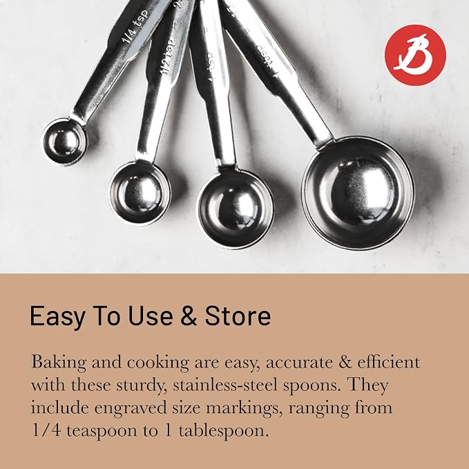 de Buyer Stainless Steel Measuring Scoops - Set of 4 - Measure & Combine Wet & Dry Ingredients - Easy to Use & Store - Dishwasher Safe