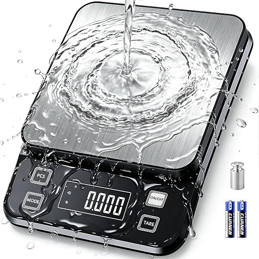 IPX7 Waterproof Food Scale 0.01oz/0.1g Precision Kitchen Scale Precisely Measures Grams and Ounces11lb/5kg Stainless Steel Digital Food Scales for Kitchen Gram Scale for Cooking, Baking