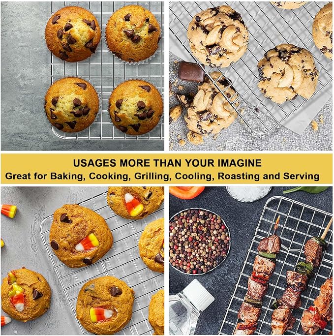 P&P CHEF 9.75 Inch Stainless Steel Cooling Baking Rack Set of 2 | Grid Cooking Racks for Griddle Roasting Grilling Warming, Good for Friends or Family, Oven & Dishwasher Safe, Heavy Duty