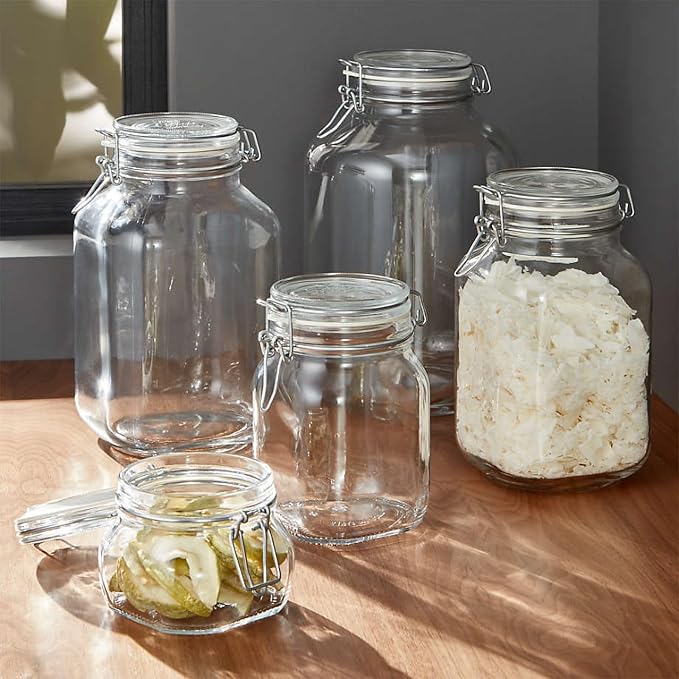 Bormioli Rocco Fido Glass Jar - 25.25 oz Airtight Storage Container with Clamp Lid & Rubber Seal, BPA-Free Dishwasher Safe - Italian Jar for Gifting Homemade Preserves, Cookies, Candy & Pantry Storage