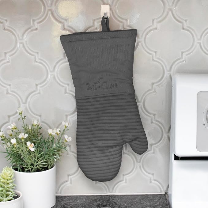All-Clad Silicone Oven Mitts: Heat Resistant up to 500 Degrees - 100% Cotton & Silicone, 14"x7" Oven Mitt for Kitchen and Barbeque, 2-Pack, Pewter