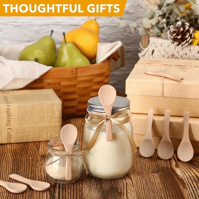 Boao 100 Pcs Small Wooden Spoons, 3.5'' L, Mini Wood Natural Tiny Spoons Wooden Little Teaspoons for Jars Sugar Creamer Honey Spices Salt Kitchen Supplies (Light Wood)