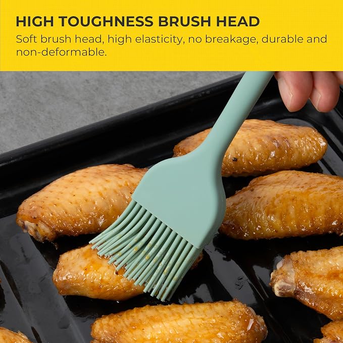 Elihome × Peanuts Silicone Basting Brush (8.75”) – Heat Resistant to 600°F, Food-Grade Platinum Silicone, Seamless 1-Piece Design, Non-Stick Safe, Dishwasher Safe, Sage Green