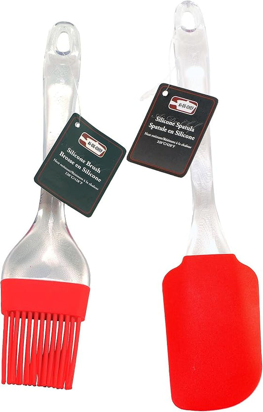 Silicone Spatula and Basting Brush Set - Non-Stick Flexible Silicone Spatula - Silicone Basting Brush, Pastry Brush, BBQ Brush - Dishwasher Safe, Heat Resistant up to 428ºF By Ai-De-Chef (2-Pack, Red)