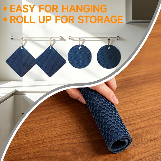 Trivets for Hot Dishes, Non-Slip Hot Pads for Kitchen Countertop Protector, 4-Pack Heat Resistant Silicone Trivets for Hot Pots and Pans Food Grade Silicone Navy Blue