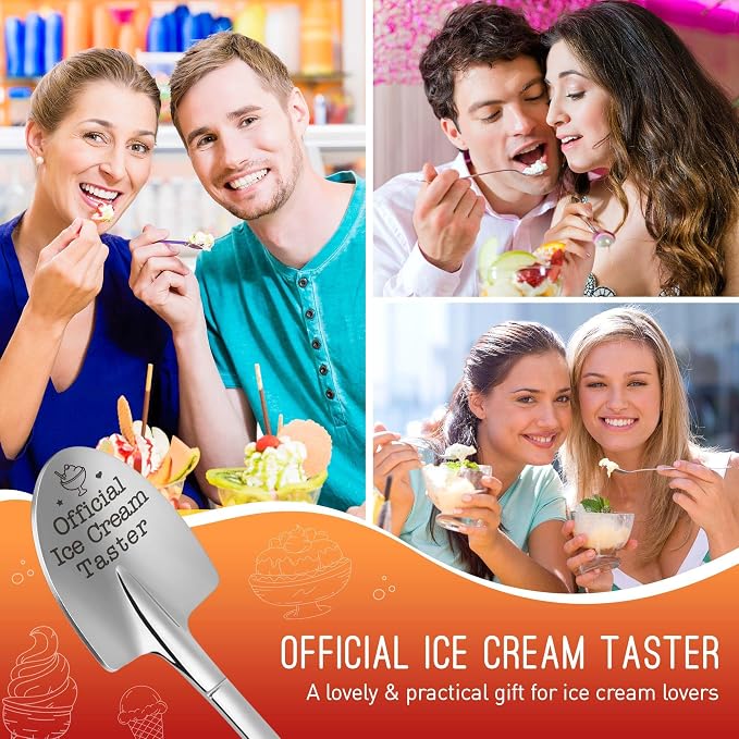 Funny Ice Cream Shovel Gifts for Ice Cream Lovers, Birthday Gift for Women Men Engraved Spoon Official Ice Cream Taster, Cute Mothers Fathers Day for Husband Wife Couples for Anniversary or Christmas