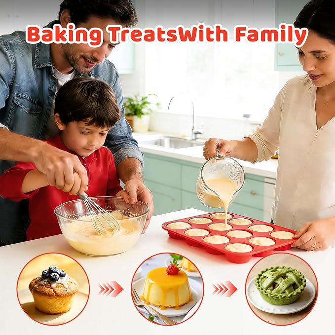 2Pack Silicone Muffin Pans with Metal Reinforced Frame,12 Cup Regular Size Silicone Cupcake Pan,Muffin Tin,Nonstick Cupcake Baking Molds for Muffins,Cupcakes,Egg Bites,BPA Free (2Pack Red)