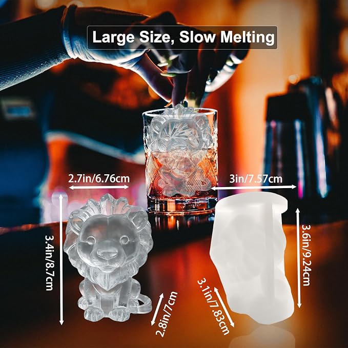 3D Lion Ice Cube Silicone Molds Tray for Whiskey, Cocktail, Drink, Bar; Rich Details. Fun Animal Mold for DIY Craft Taba Squishy Chocolate Soap Candle Resin Gift for Women Girls Boys; 2 Pack
