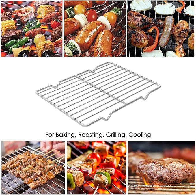 Linkidea Metal Grate Cooling Rack Pack of 2, Stainless Steel Baking Cooling Rack Rectangle 7.8'' x 10.2'', Oven Safe Grid Wire Racks for Roasting Disposable Pan (Silver)