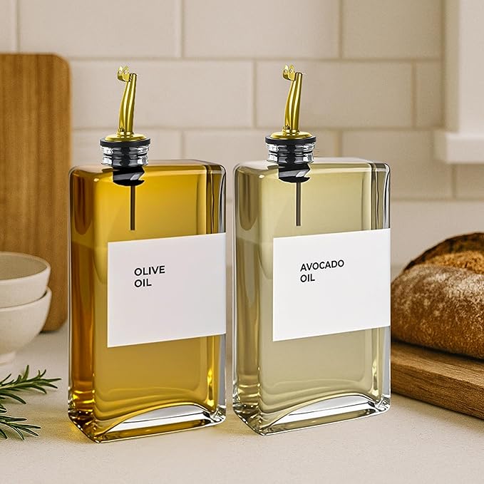Glass Oil Dispenser for Kitchen, Olive Oil Dispenser Bottle, Set of 4, Gold